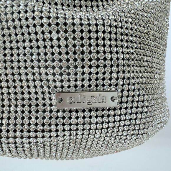 NWT Cult Gaia Gia Allover Crystal Zip Shoulder Bag in Silver - Picture 10 of 14